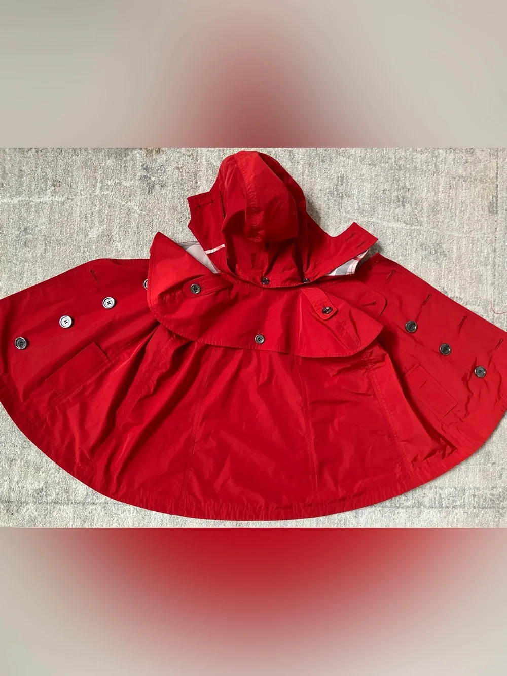 Burberry Red Double-Breasted Kids' Hooded Rain Cape / Poncho